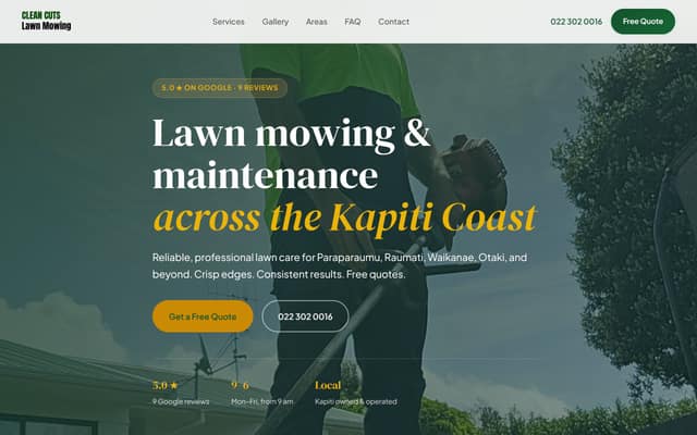 Clean Cuts Lawn Mowing website homepage